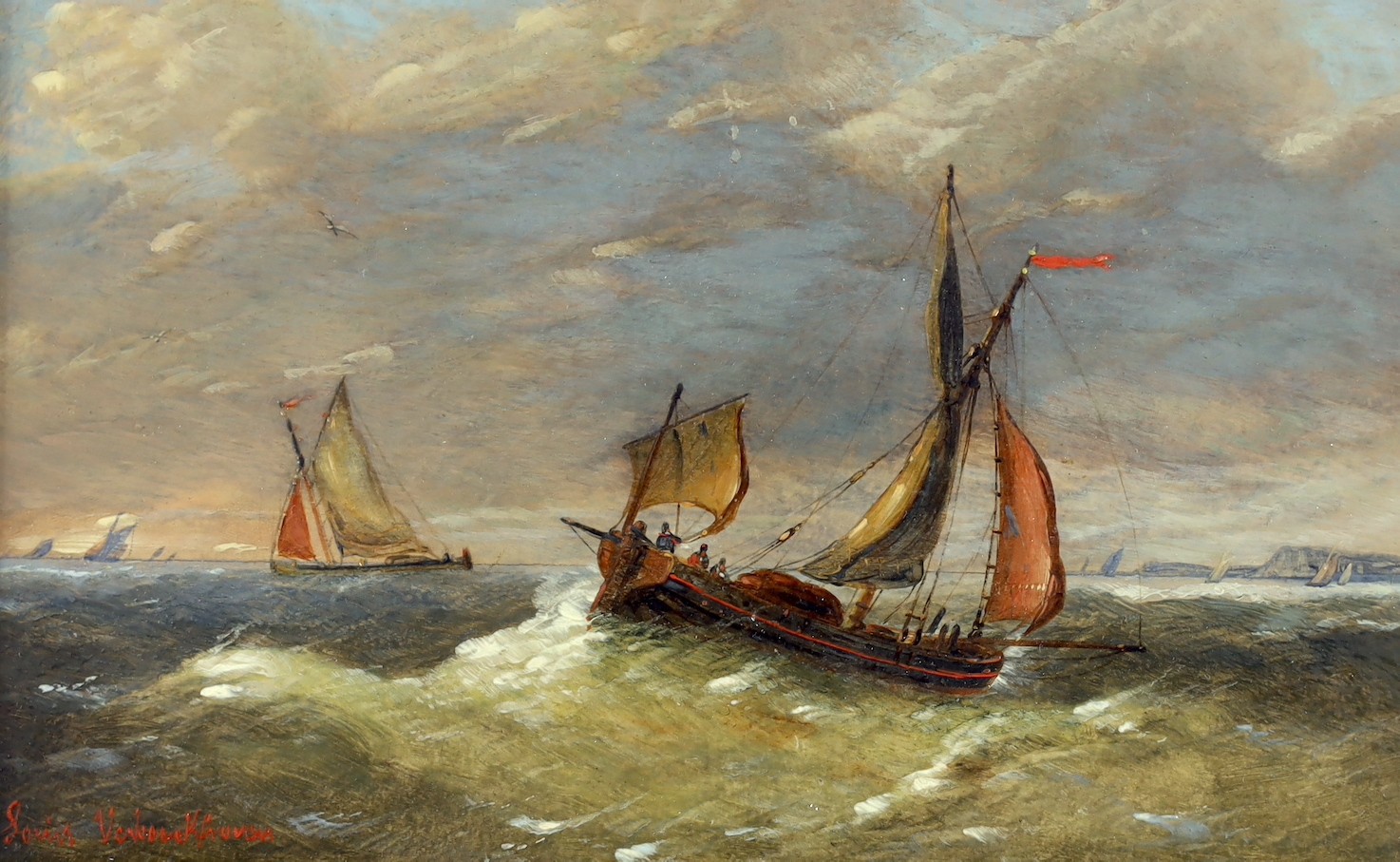 Charles-Louis Verboeckhoven (Dutch, 1802–1889), Shipping at sea, oil on panel, 14.5 x 23.5cm